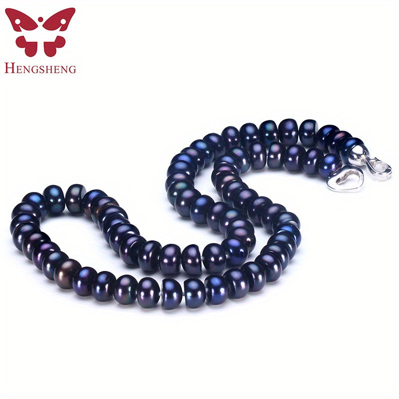 Black Freshwater Pearl Necklace for Women 8-9mm Round Pearls Love Clasp