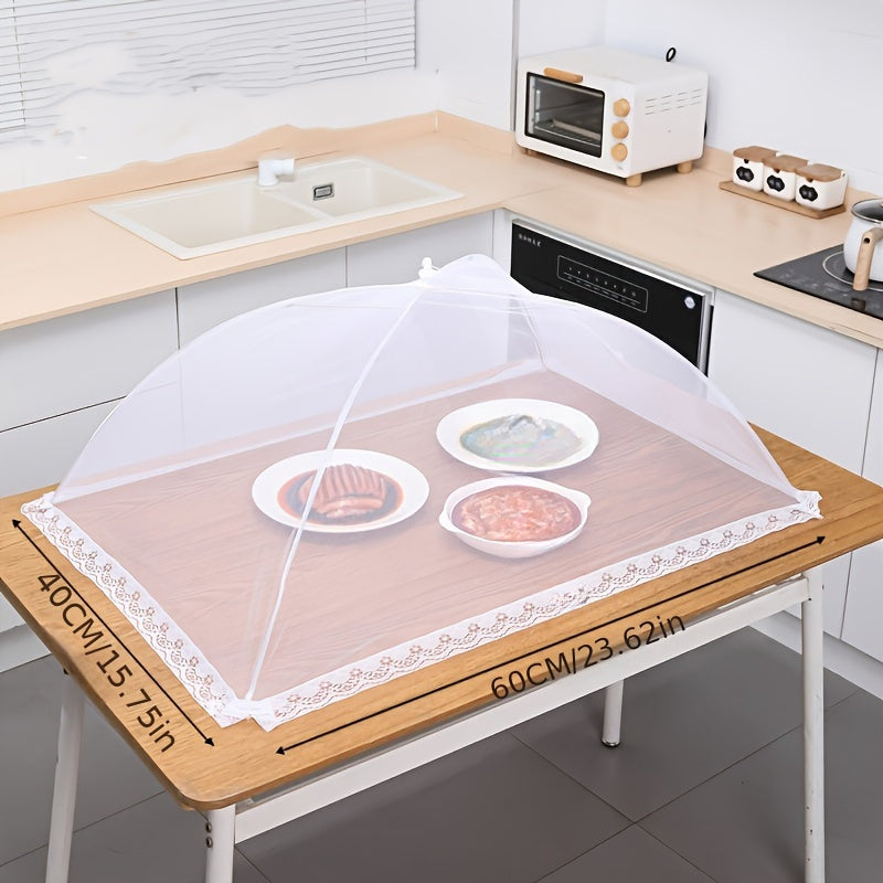 White Folding Mesh Food Cover for Picnics Camping and Outdoor Use