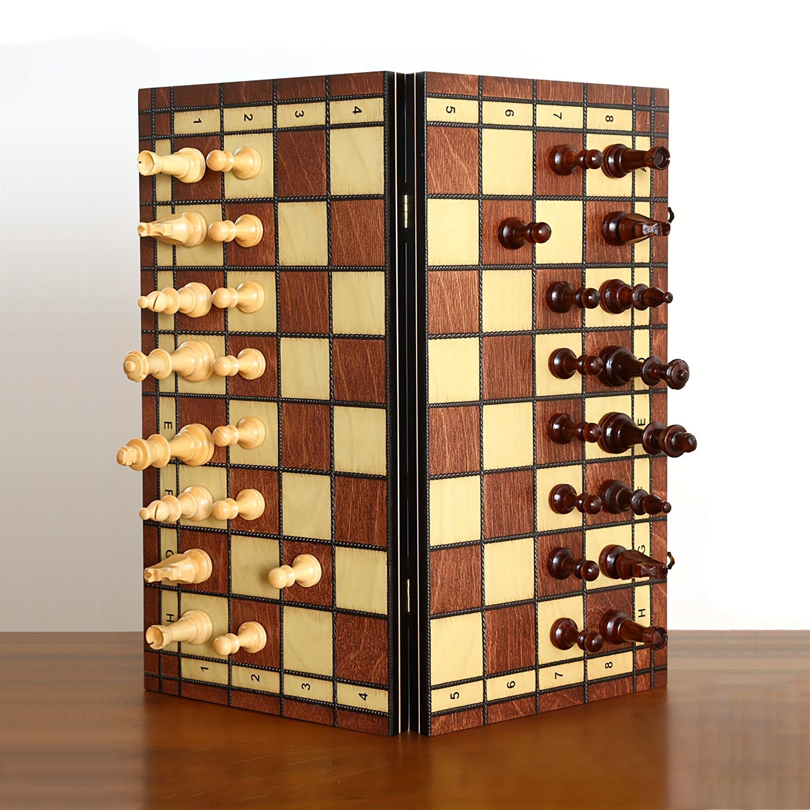 15-Inch Wooden Chess Set Folding Design Large Playing Area Durable Construction for Adults and Beginners