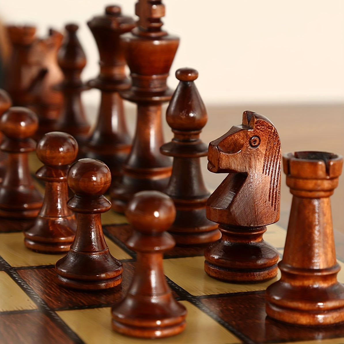 15-Inch Wooden Chess Set Folding Design Large Playing Area Durable Construction for Adults and Beginners