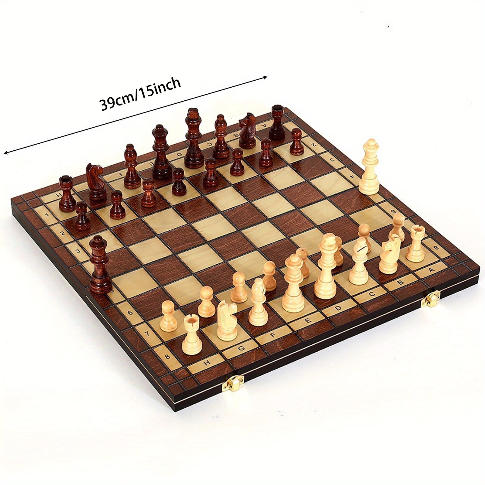 15-Inch Wooden Chess Set Folding Design Large Playing Area Durable Construction for Adults and Beginners