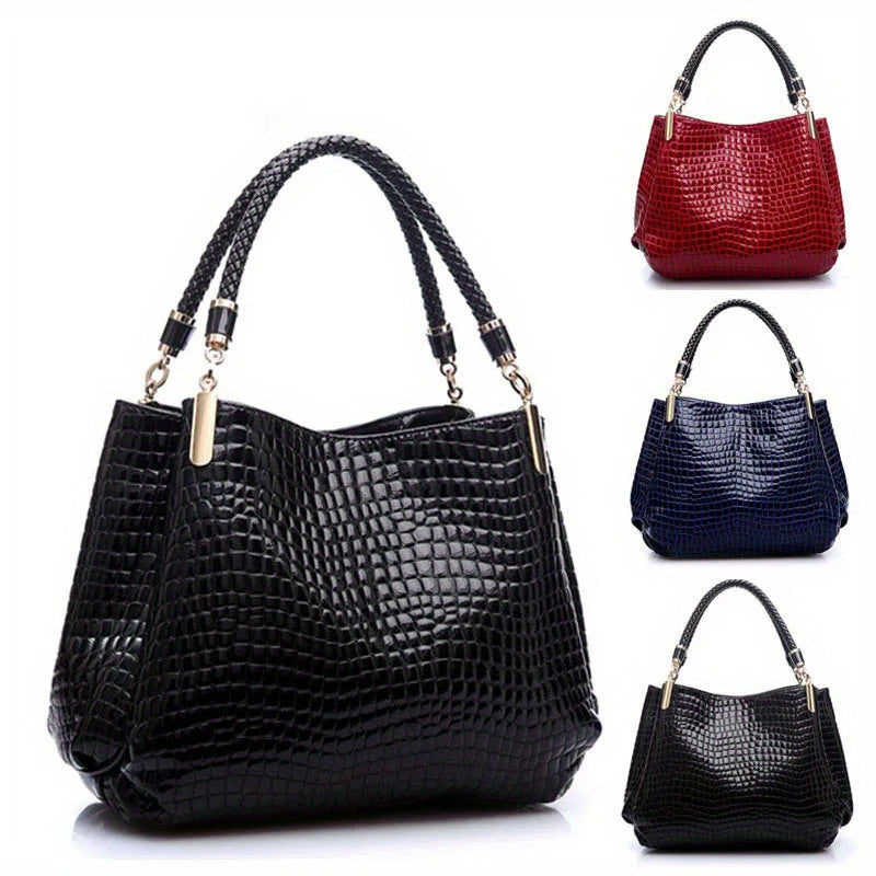 Women's Crocodile Pattern Handbag with Retro European American Design for Daily Use