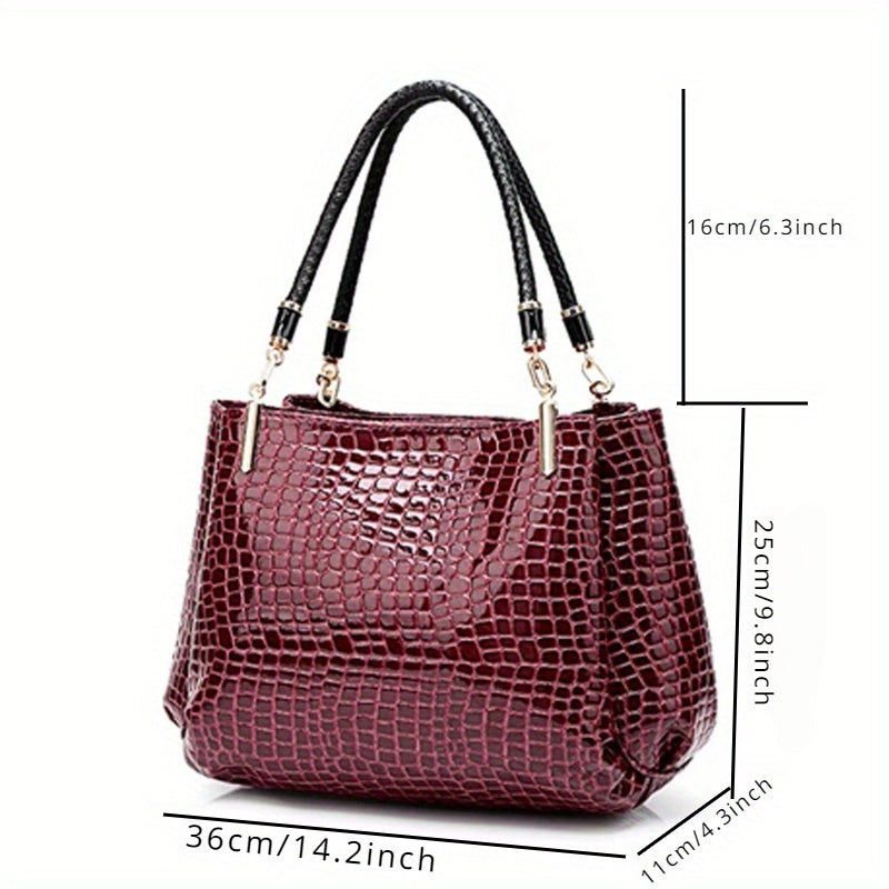 Women's Crocodile Pattern Handbag with Retro European American Design for Daily Use