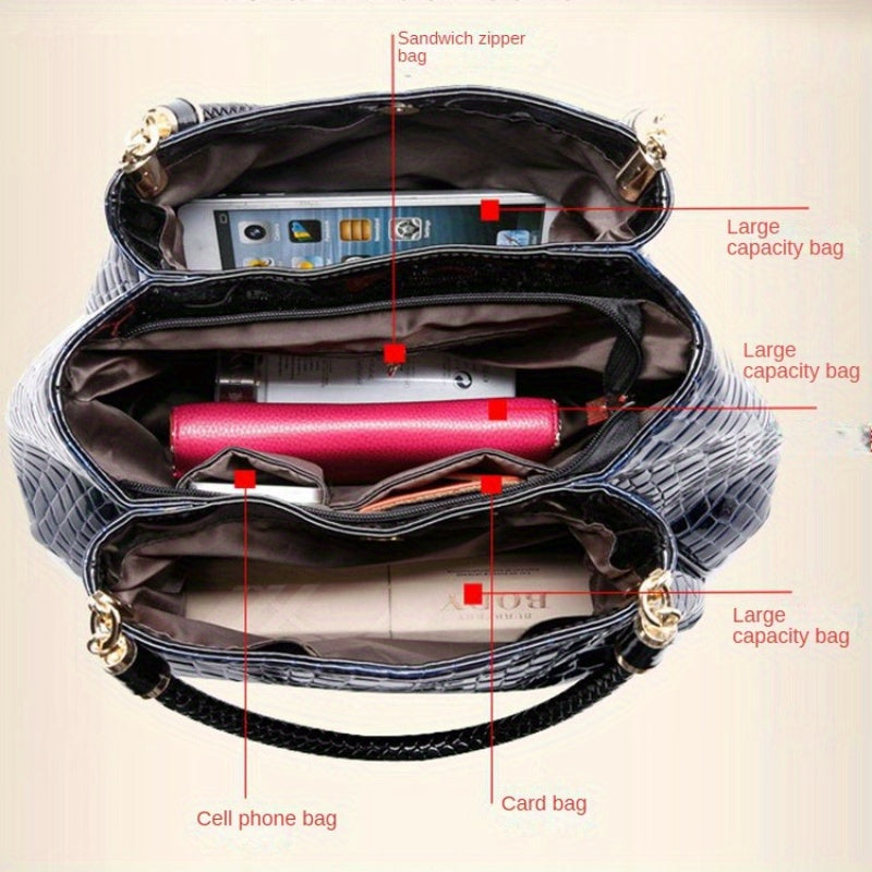 Yevropa va Amerika retro dizayni bilan zamonaviy timsoh naqshli sumka, ishga borish va kundalik foydalanish uchun mukammal.