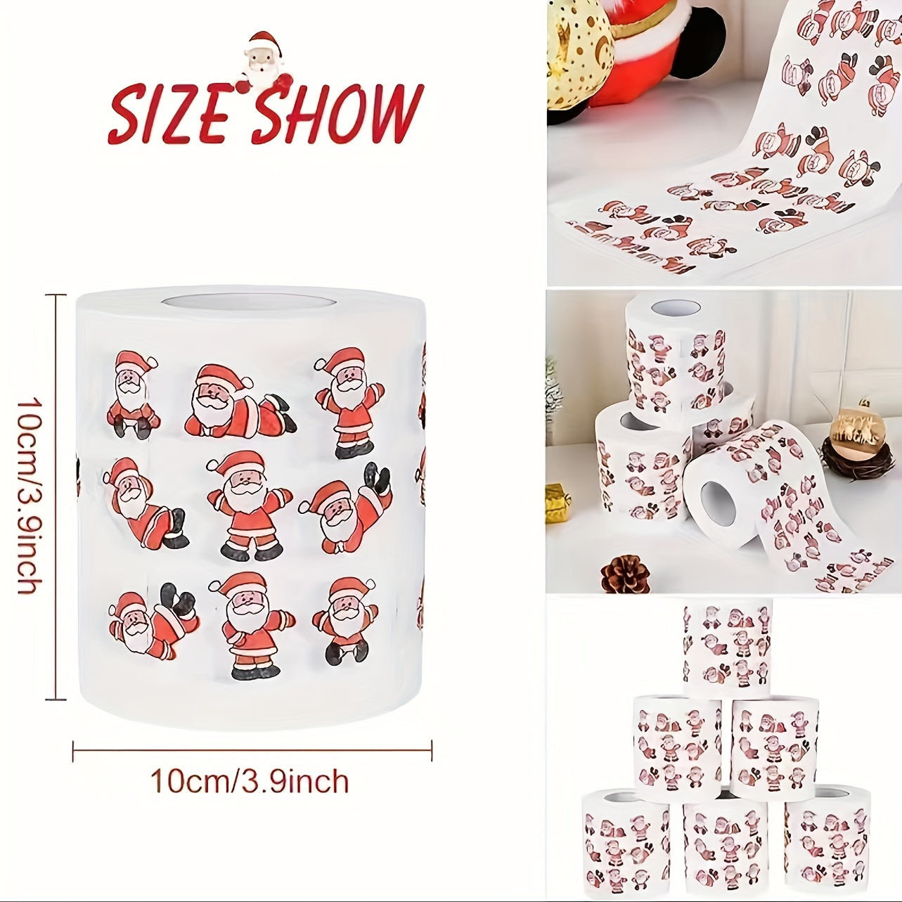 LATTBY Биодеградируемые рождественские туалетные бумажные рулоны - 5 штук с праздничными дизайнами Санты, оленей и елок. Идеально подходит для праздничного декора и принадлежностей для вечеринок - мягкая бумага для праздничного настроения.