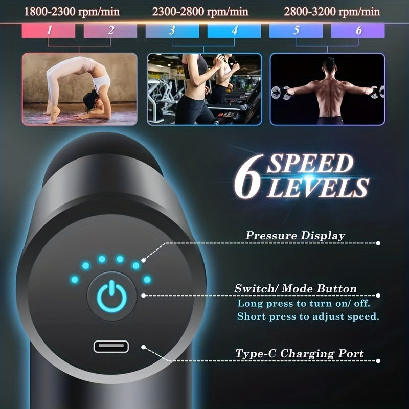 Portable Deep Tissue Massage Gun for Back Neck Legs Waist Rechargeable with 4 Heads