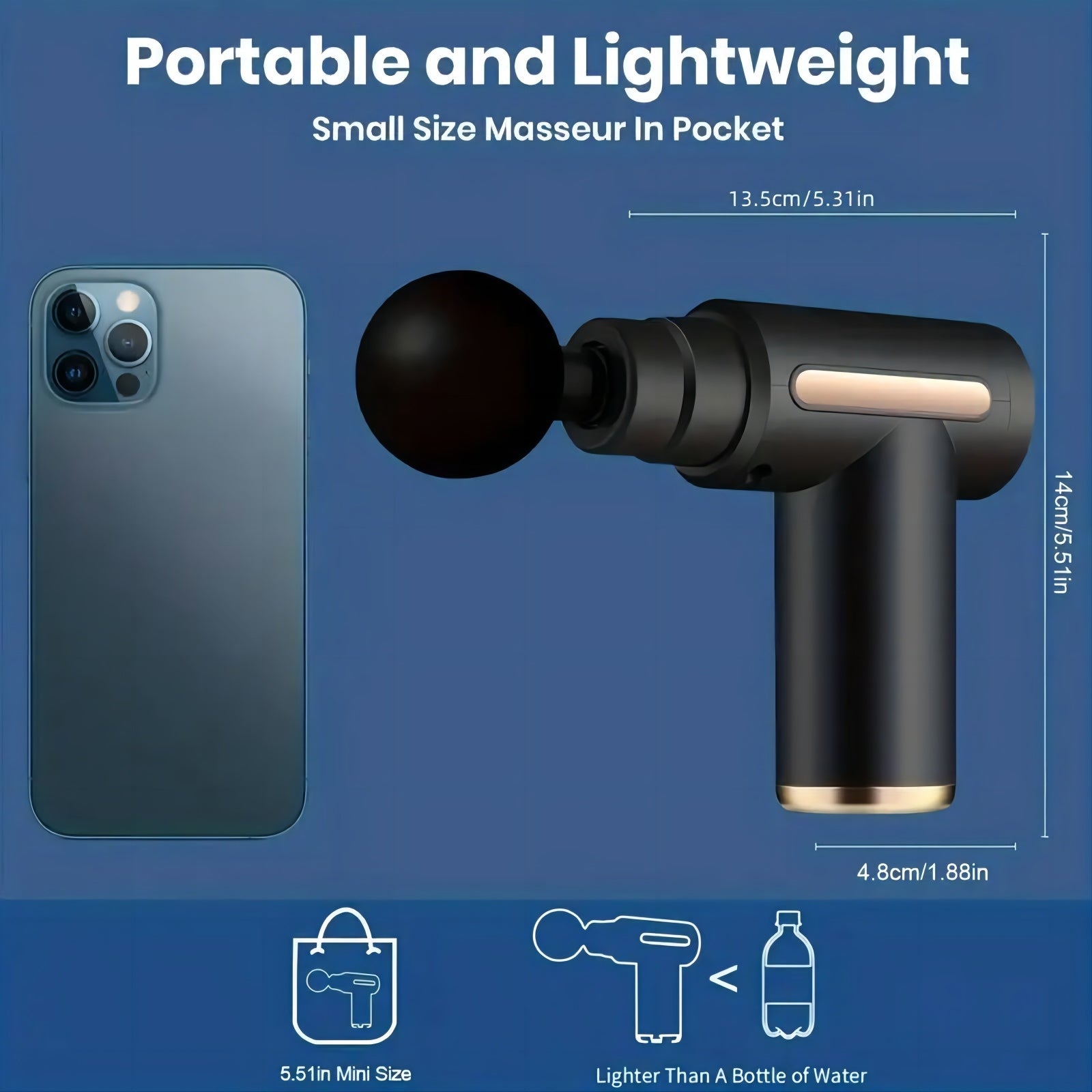 Portable Deep Tissue Massage Gun for Back Neck Legs Waist Rechargeable with 4 Heads