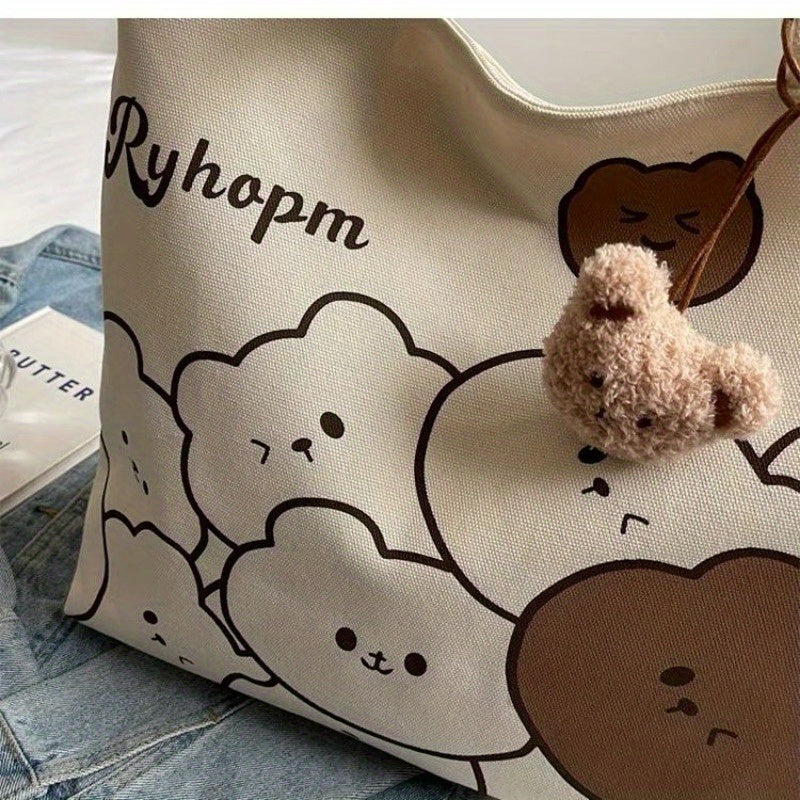 Large Capacity Canvas Animal Print Shoulder Bag for Students