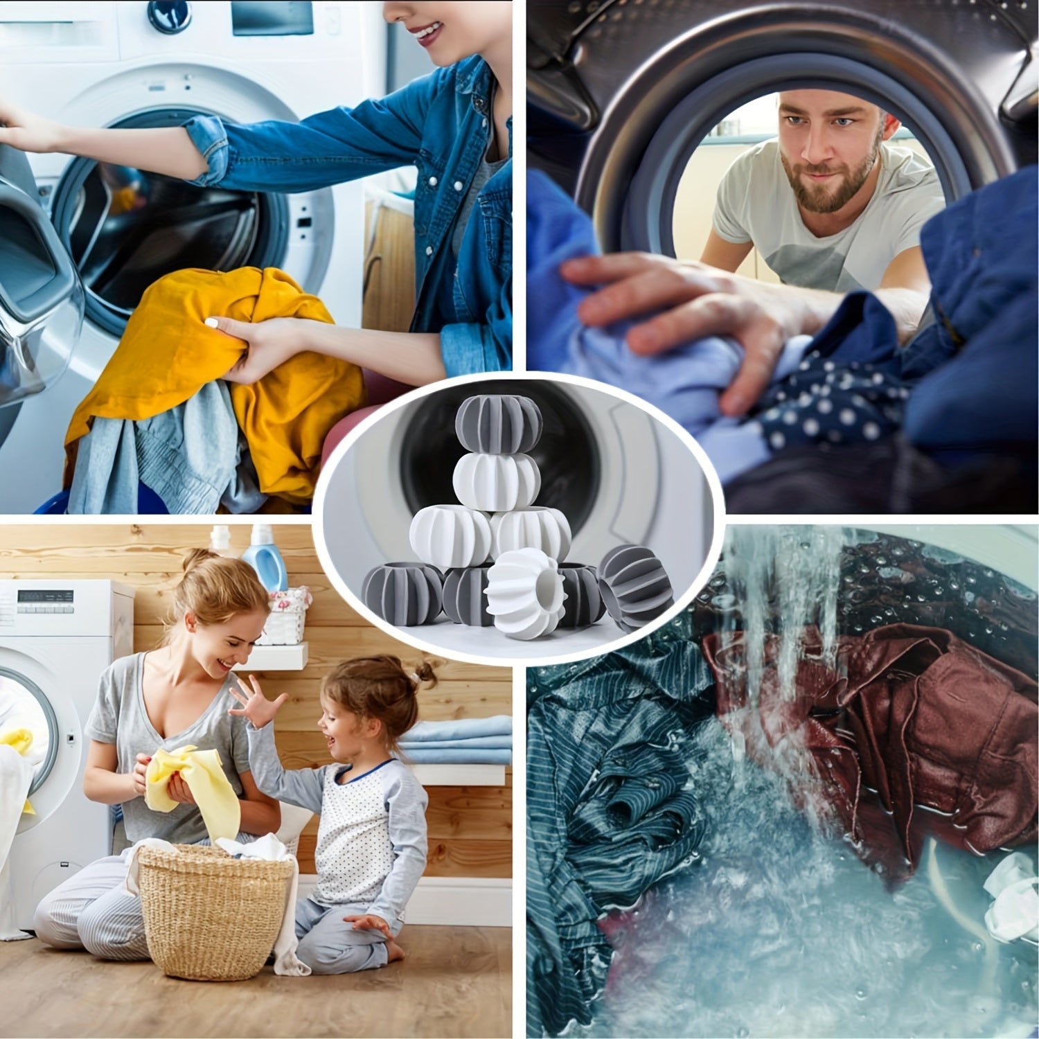 Set of 8 Silicone Laundry Balls Reusable 1.57-Inch Anti-Entanglement Dryer Balls for Washing Machine and Clothing Removal