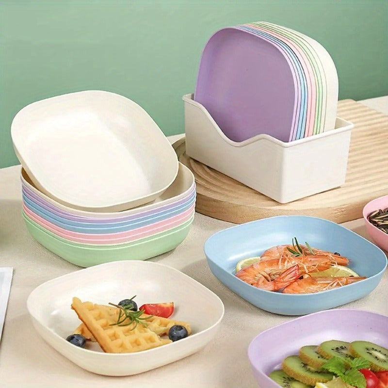 Set of 5 or 10 Plastic Square Dinner Plates for Outdoor Camping and Holiday Celebrations