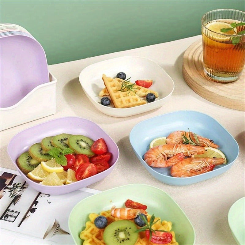 Set of 5 or 10 Plastic Square Dinner Plates for Outdoor Camping and Holiday Celebrations