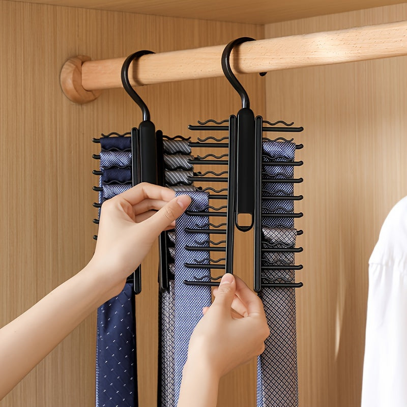 Black Multi-layer Anti-slip Tie Hanger with Belt Rack Space-saving Wardrobe Organizer for Men