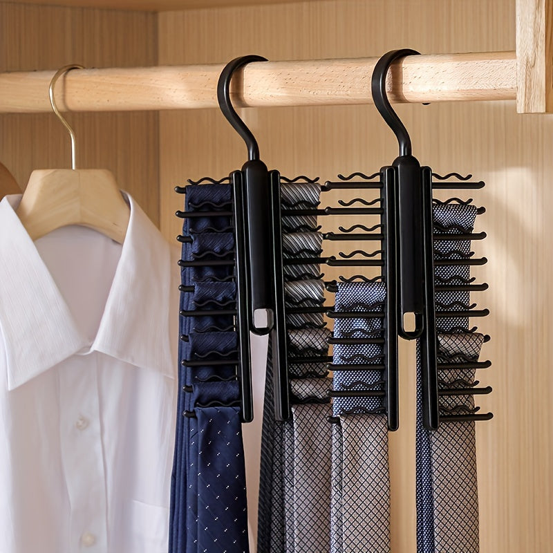 Black Multi-layer Anti-slip Tie Hanger with Belt Rack Space-saving Wardrobe Organizer for Men