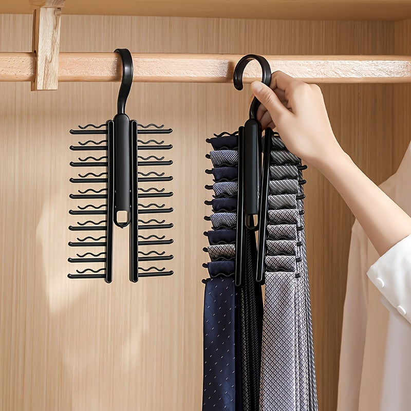 Black Multi-layer Anti-slip Tie Hanger with Belt Rack Space-saving Wardrobe Organizer for Men