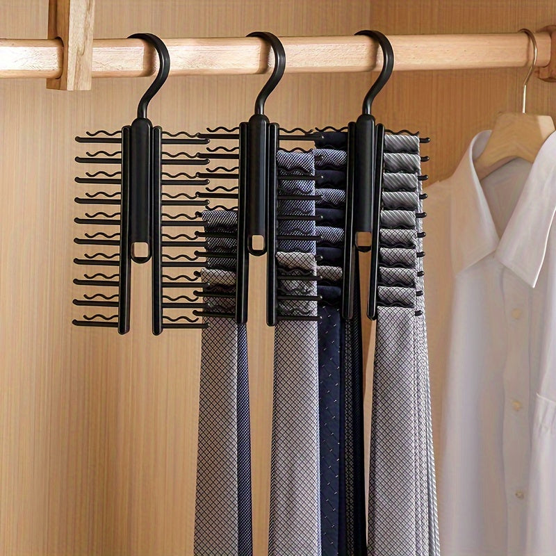Black Multi-layer Anti-slip Tie Hanger with Belt Rack Space-saving Wardrobe Organizer for Men