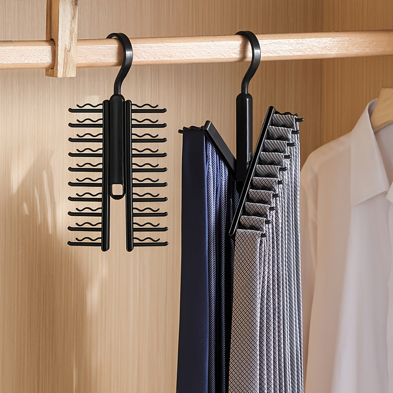 Black Multi-layer Anti-slip Tie Hanger with Belt Rack Space-saving Wardrobe Organizer for Men