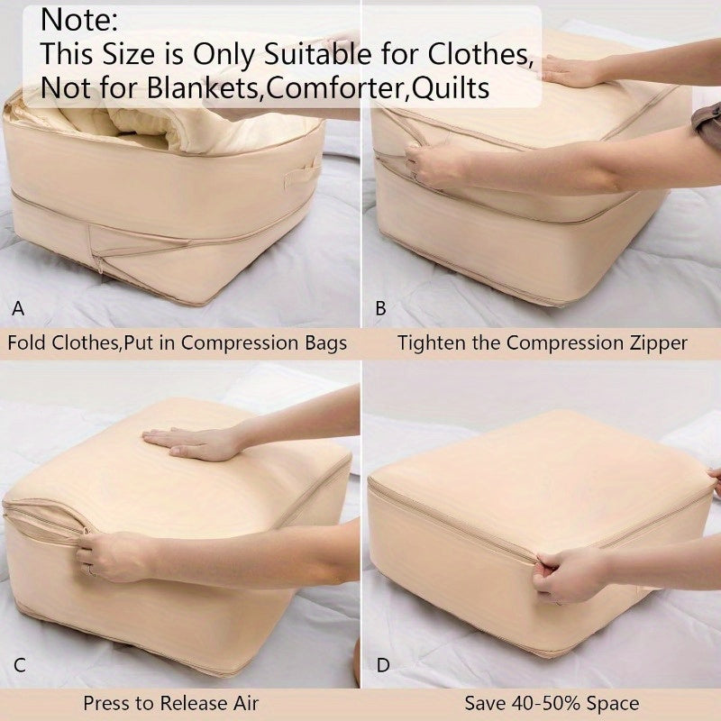 Grey Compression Storage Bag with Dual Zippers Handles for Clothes and Sweaters