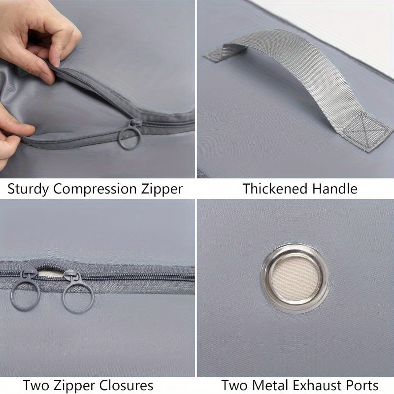 Grey Compression Storage Bag with Dual Zippers Handles for Clothes and Sweaters