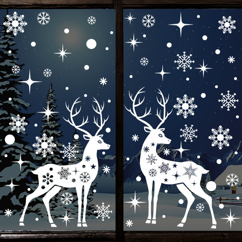 Blue Snowflake and Reindeer Static Cling Window Decals for Holidays and Parties
