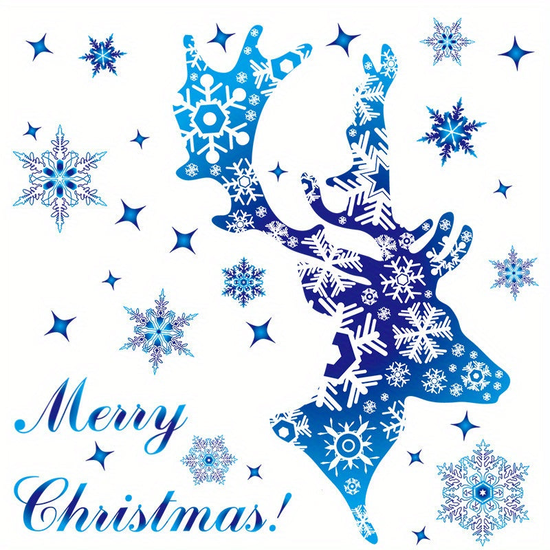 Blue Snowflake and Reindeer Static Cling Window Decals for Holidays and Parties