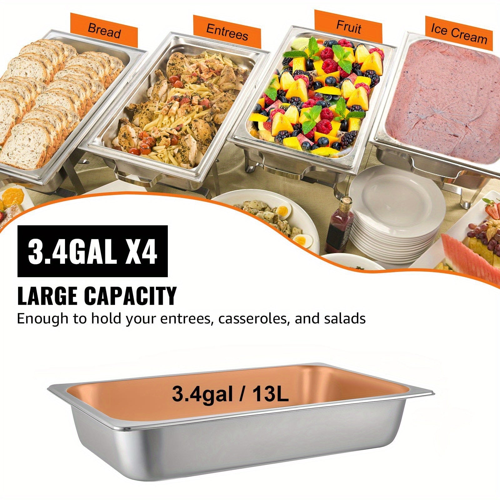 4 ta zanglamaydigan po'latdan yasalgan mehmonxona panolari to'plami, qopqog'lar bilan, 13L, pechga chidamli, tijorat maqsadlarida foydalanish uchun