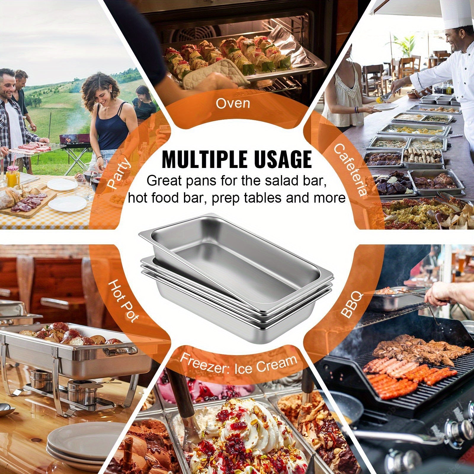 4 ta zanglamaydigan po'latdan yasalgan mehmonxona panolari to'plami, qopqog'lar bilan, 13L, pechga chidamli, tijorat maqsadlarida foydalanish uchun