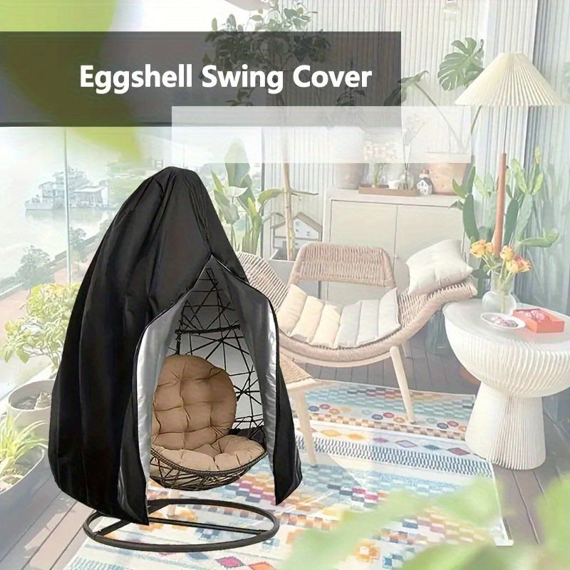Black Outdoor Rattan Egg Chair Cover with Zipper and Drawstring
