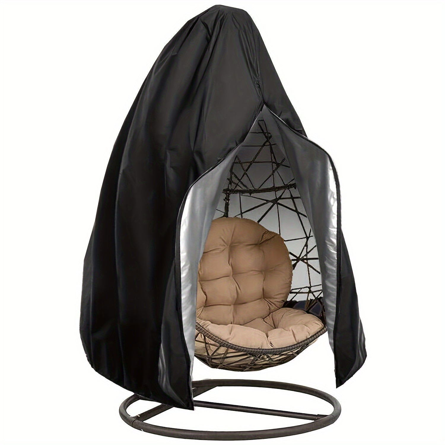 Black Outdoor Rattan Egg Chair Cover with Zipper and Drawstring