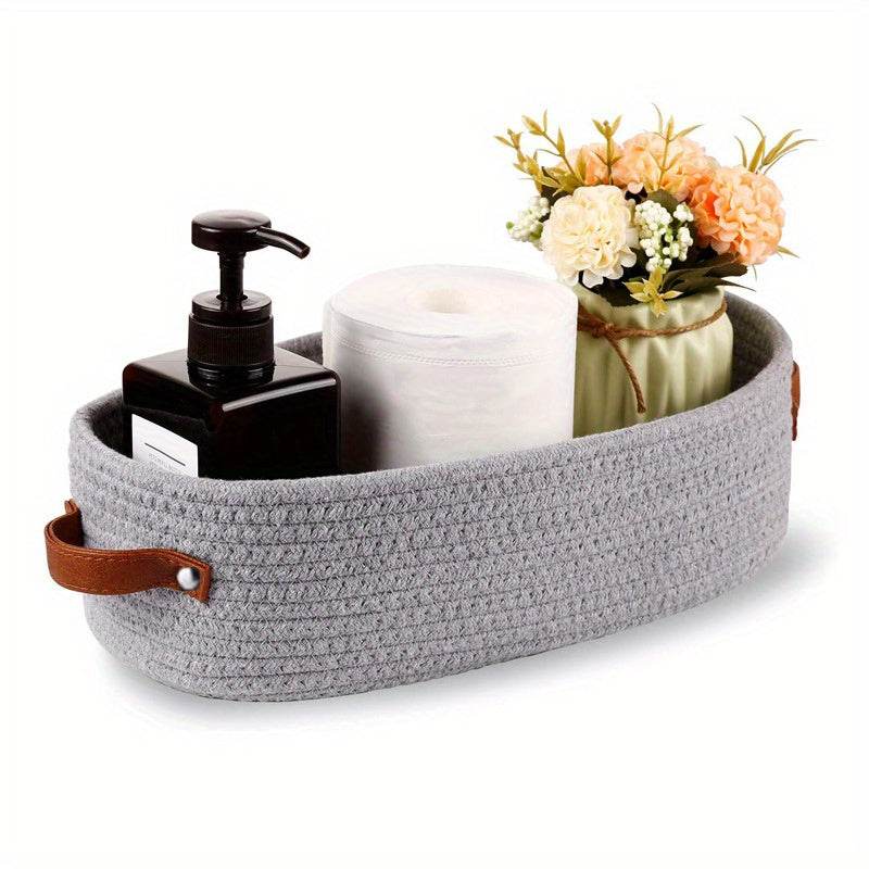 Woven Storage Basket with Dual Handles for Desk and Bathroom Organization Black Grey Yellow