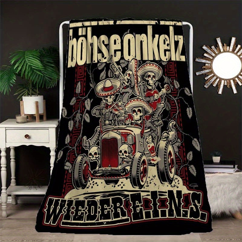 Decorative Dia de los Muertos Skull Print Throw Blanket for Sofa and Bed