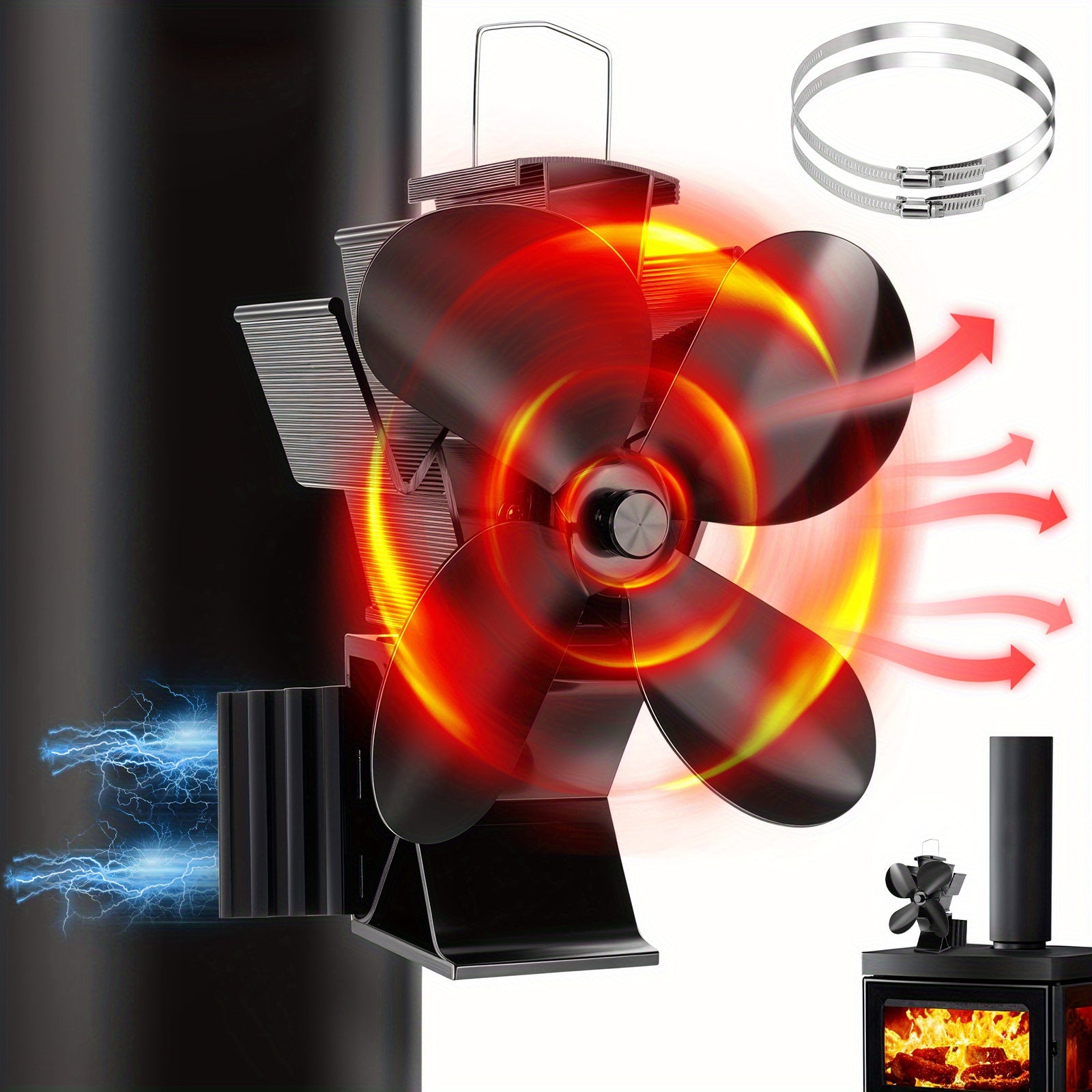 Portable Aluminum Fireplace Fan with Magnetic Blower for Wood Stove Heating