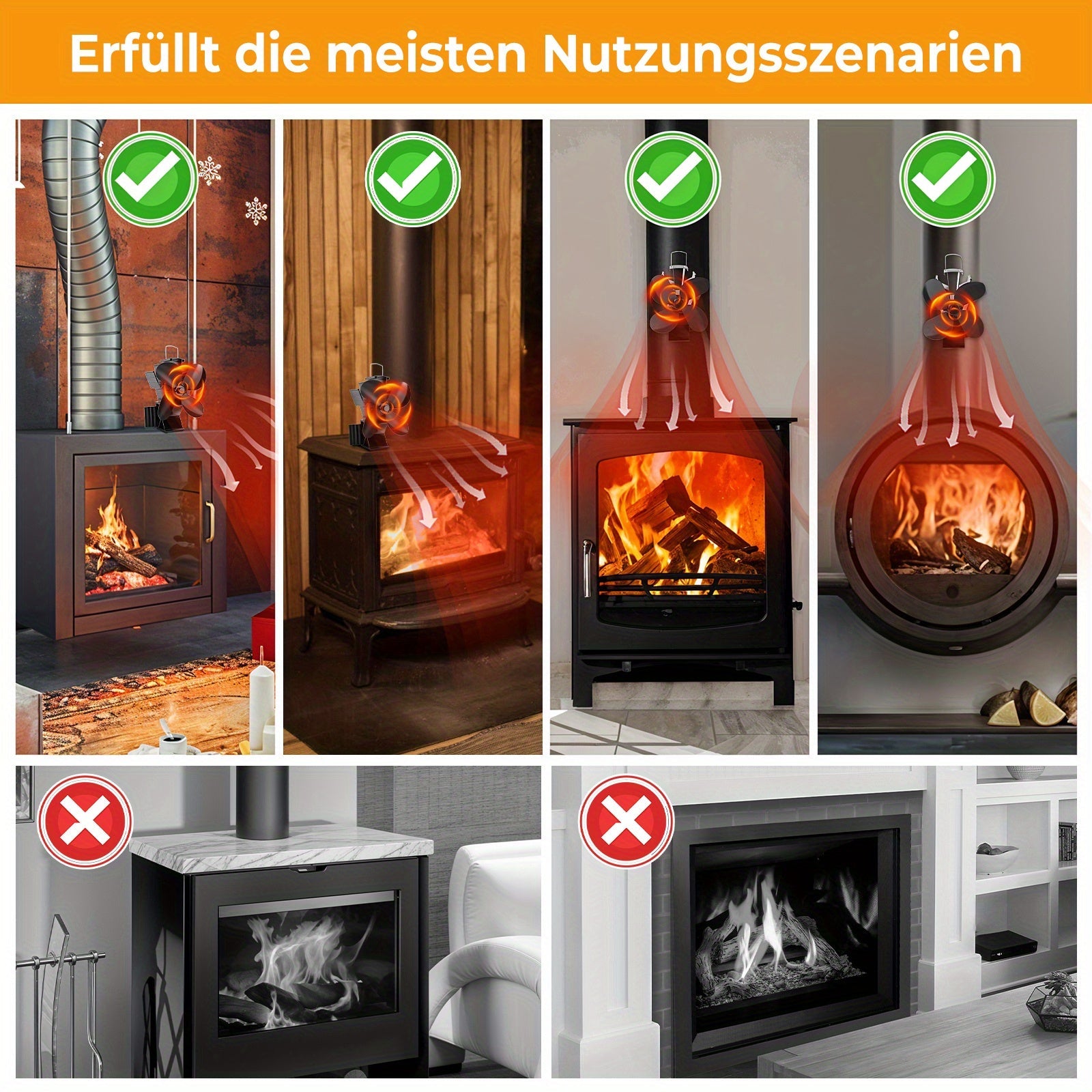 Portable Aluminum Fireplace Fan with Magnetic Blower for Wood Stove Heating