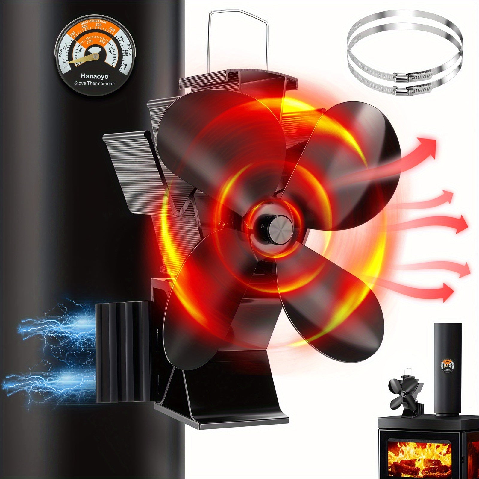 Portable Aluminum Fireplace Fan with Magnetic Blower for Wood Stove Heating