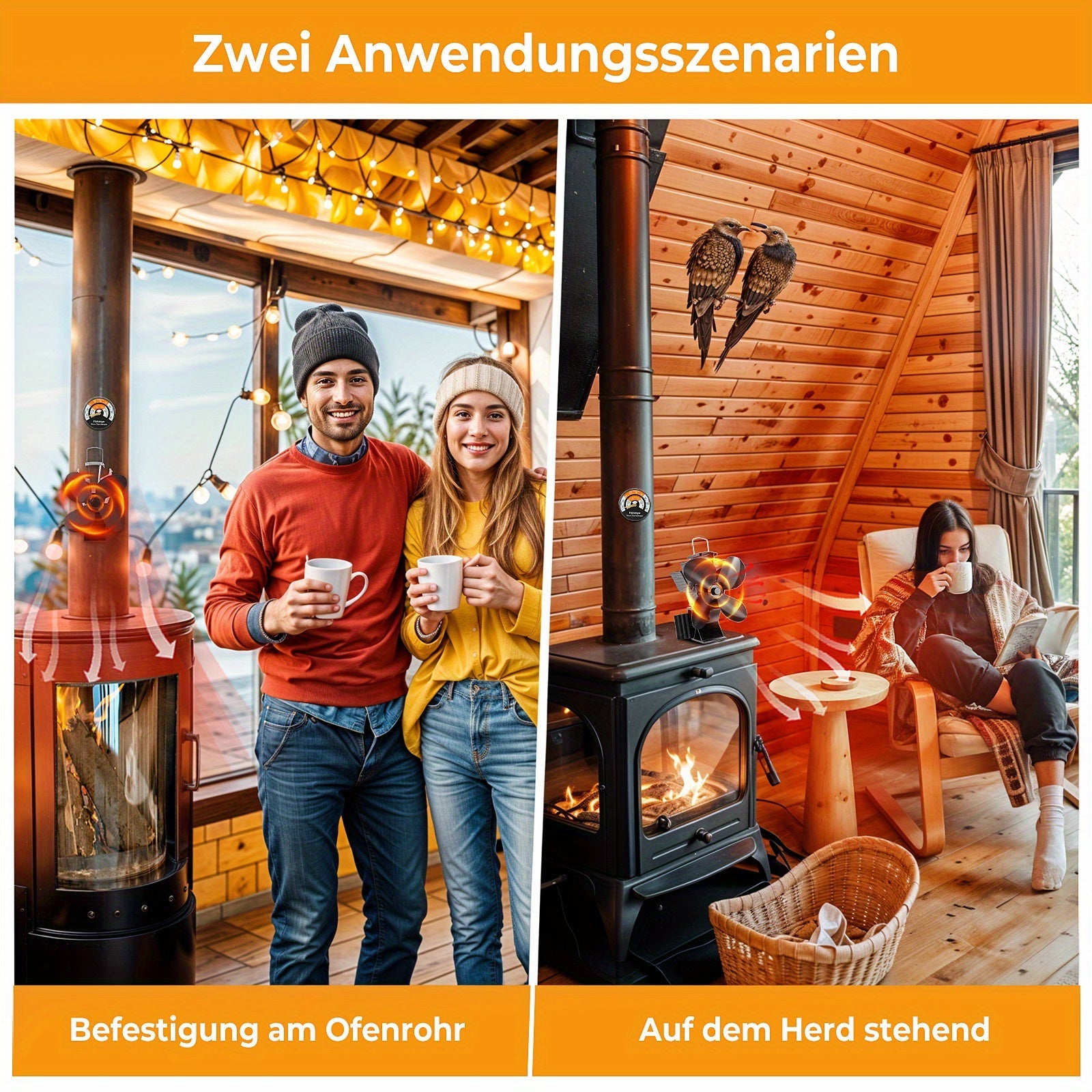 Portable Aluminum Fireplace Fan with Magnetic Blower for Wood Stove Heating