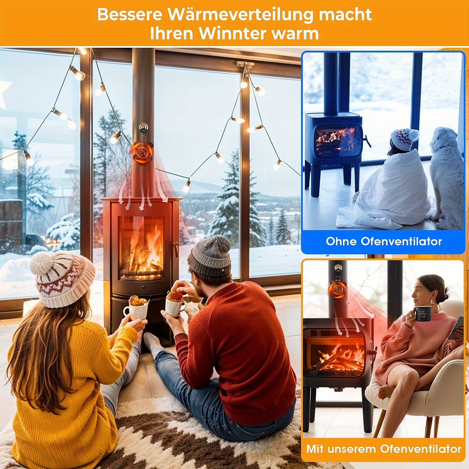 Portable Aluminum Fireplace Fan with Magnetic Blower for Wood Stove Heating