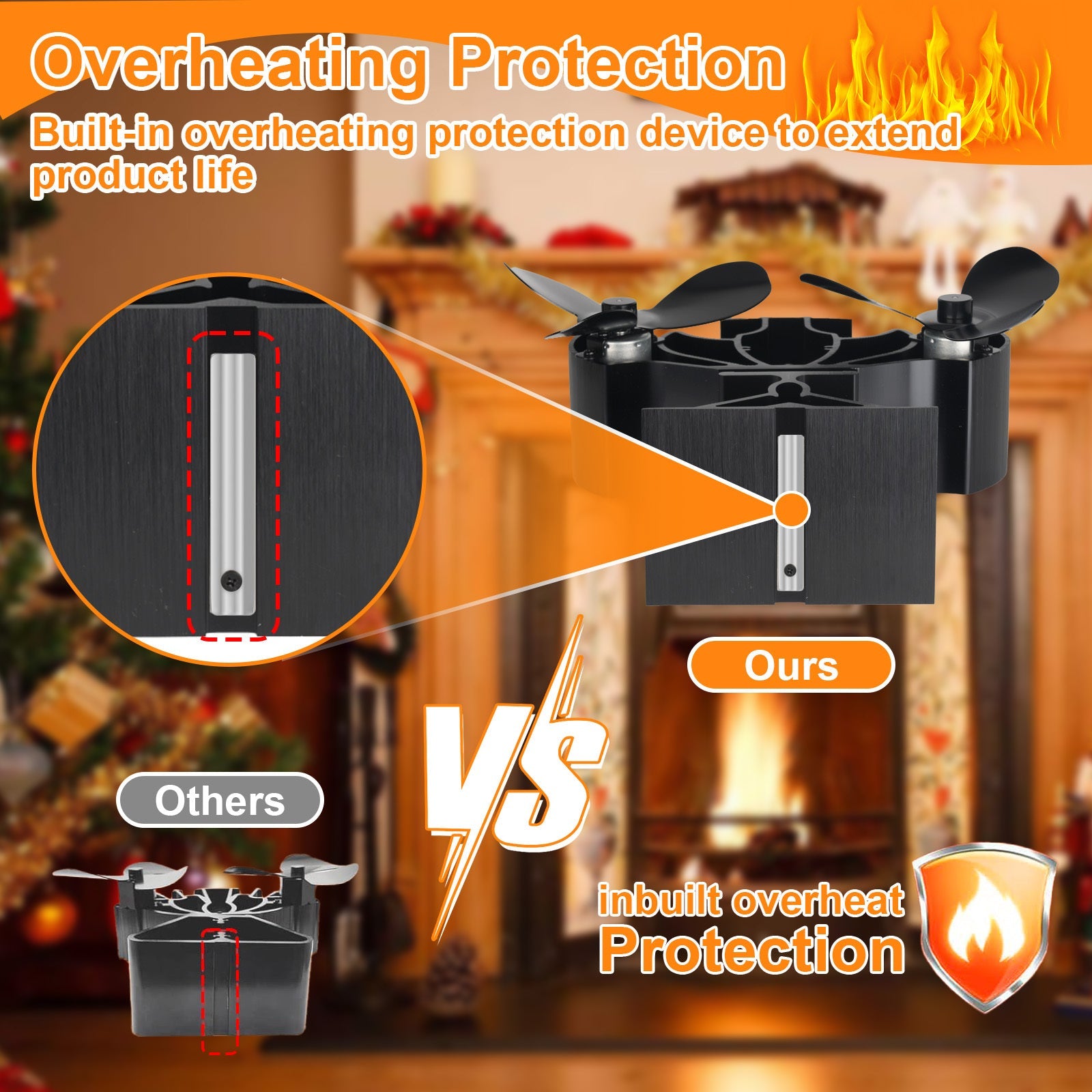 Aluminum Heat Powered Stove Fan Dual Motors Quiet Efficient Heat Circulation