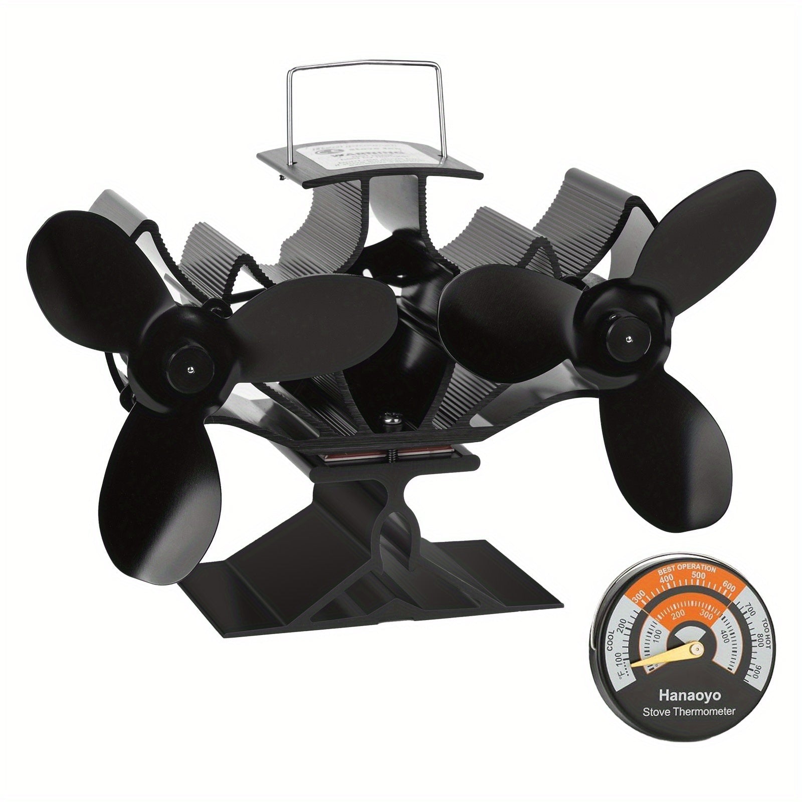 Aluminum Heat Powered Stove Fan Dual Motors Quiet Efficient Heat Circulation