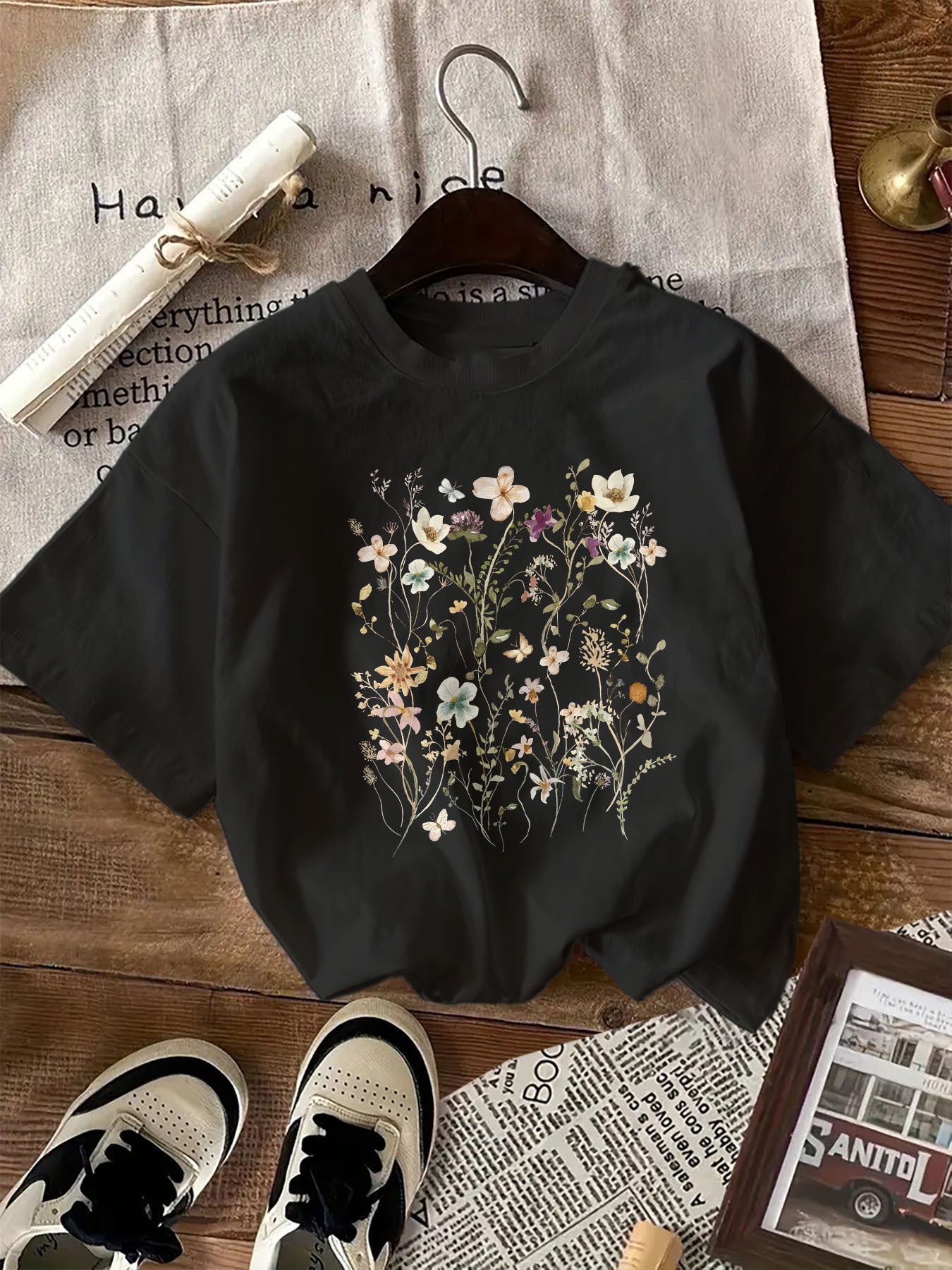 Women's Floral Print Cotton T-Shirt Crew Neck Short Sleeve Casual All Seasons