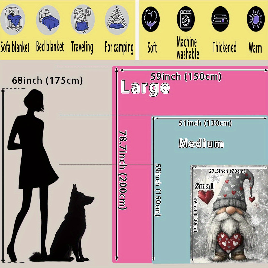 Christmas Gnome Throw Blanket Knitted Polyester Holiday Decor Cozy Bed Couch Accessory