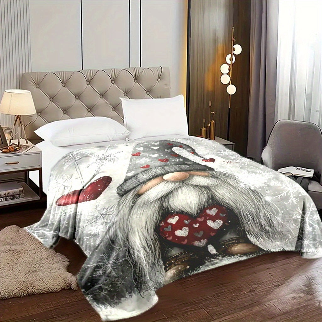 Christmas Gnome Throw Blanket Knitted Polyester Holiday Decor Cozy Bed Couch Accessory
