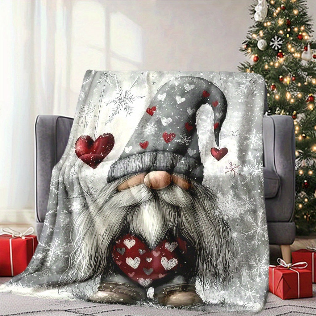 Christmas Gnome Throw Blanket Knitted Polyester Holiday Decor Cozy Bed Couch Accessory