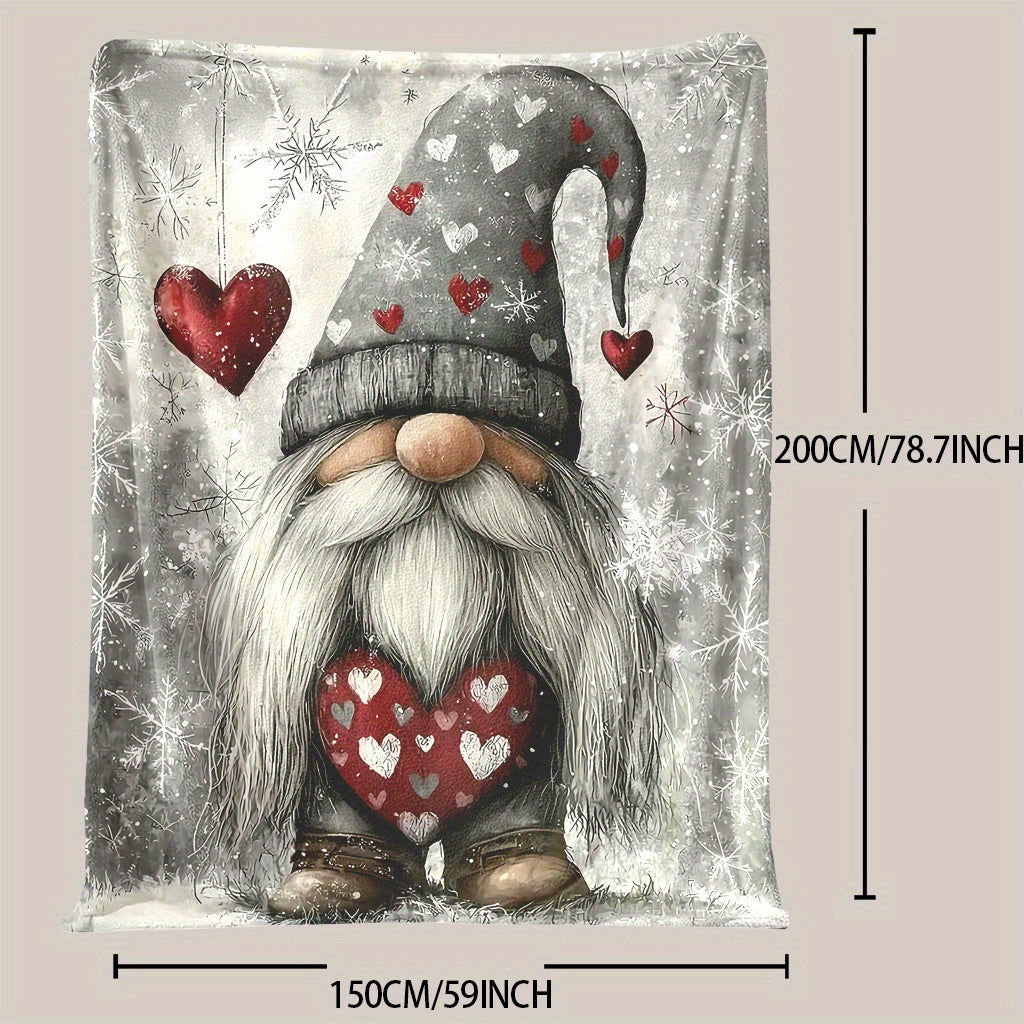 Christmas Gnome Throw Blanket Knitted Polyester Holiday Decor Cozy Bed Couch Accessory
