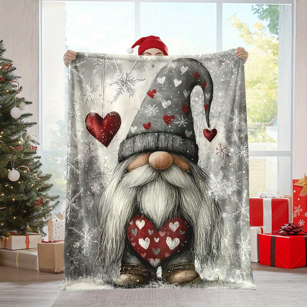 Christmas Gnome Throw Blanket Knitted Polyester Holiday Decor Cozy Bed Couch Accessory