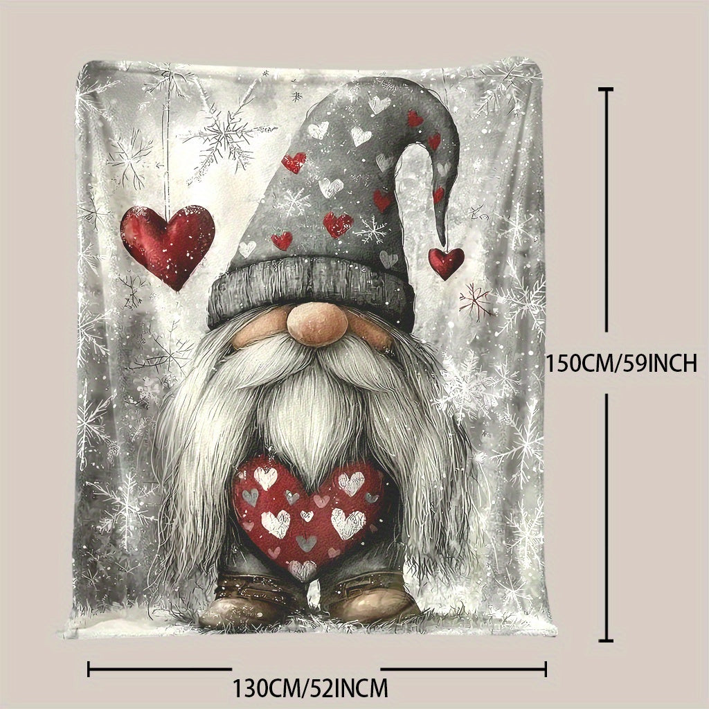 Christmas Gnome Throw Blanket Knitted Polyester Holiday Decor Cozy Bed Couch Accessory