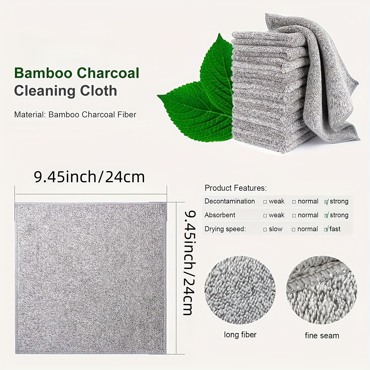 10 Pcs High Absorbency Bamboo Charcoal Fiber Cleaning Cloths Thick Fast Dry Tea Towels