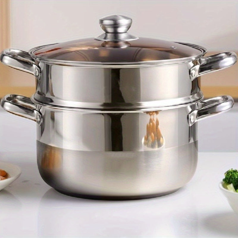 Stainless Steel Steamer Pot with Lid 1 Piece Semi-Sand Bright Finish Induction Gas Compatible