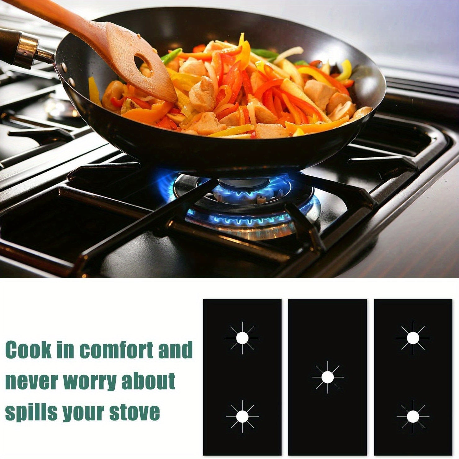 3pcs Teflon Gas Stove Mats Set Non-Stick High-Temperature Resistant Stain-Resistant