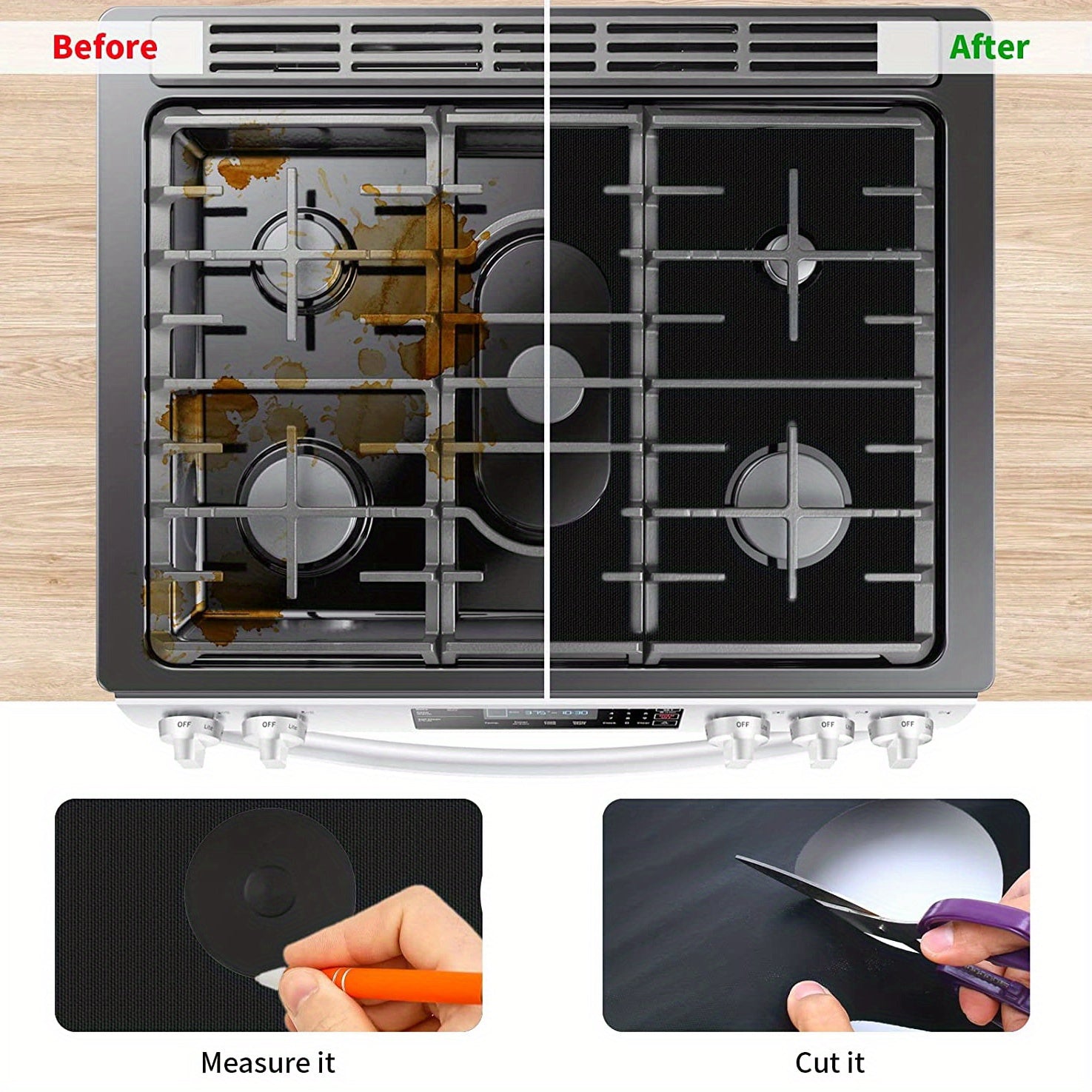 3pcs Teflon Gas Stove Mats Set Non-Stick High-Temperature Resistant Stain-Resistant