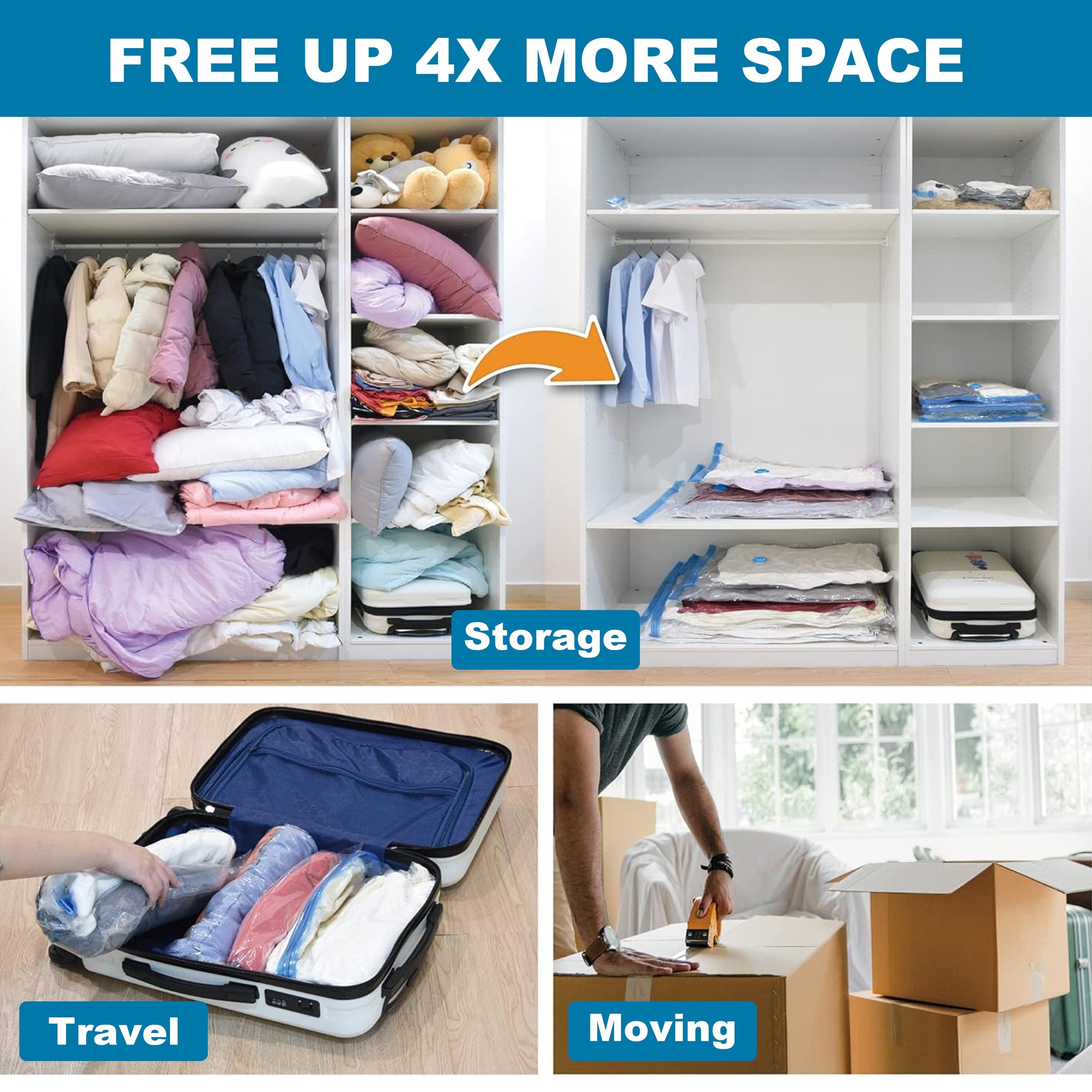 Vacuum Compression Storage Bag for Clothes and Bedding Space Saver Organizer