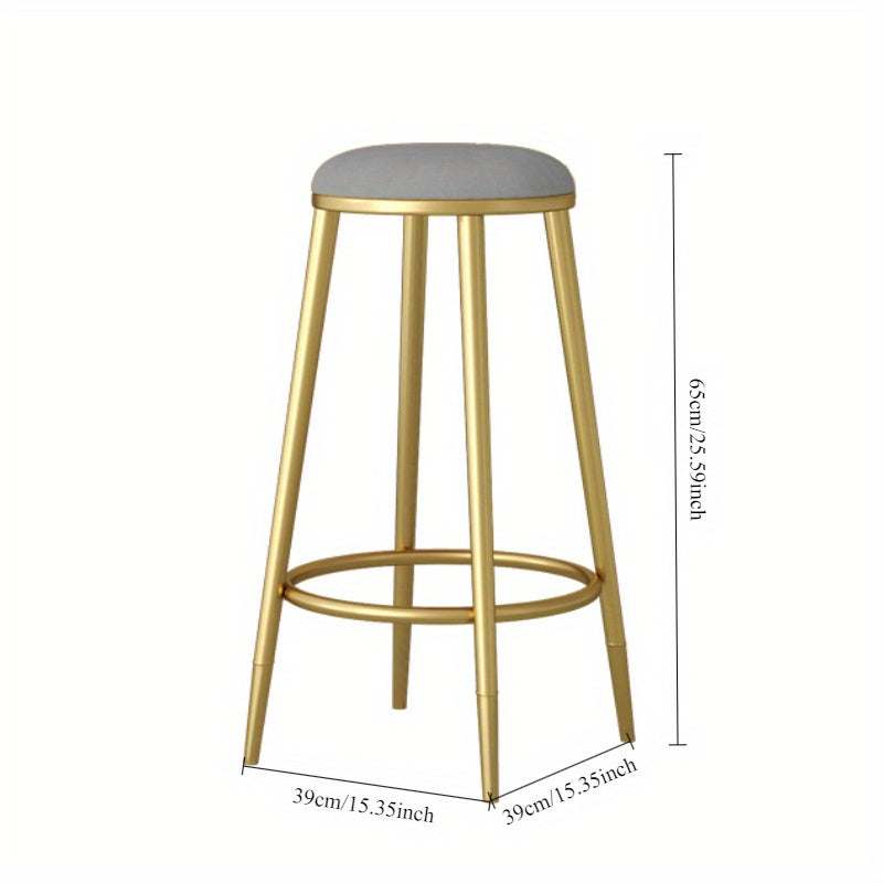 Minimalist Wrought Iron Bar Stool with Gold Legs and Comfortable Backrest for Home Restaurant Cafe
